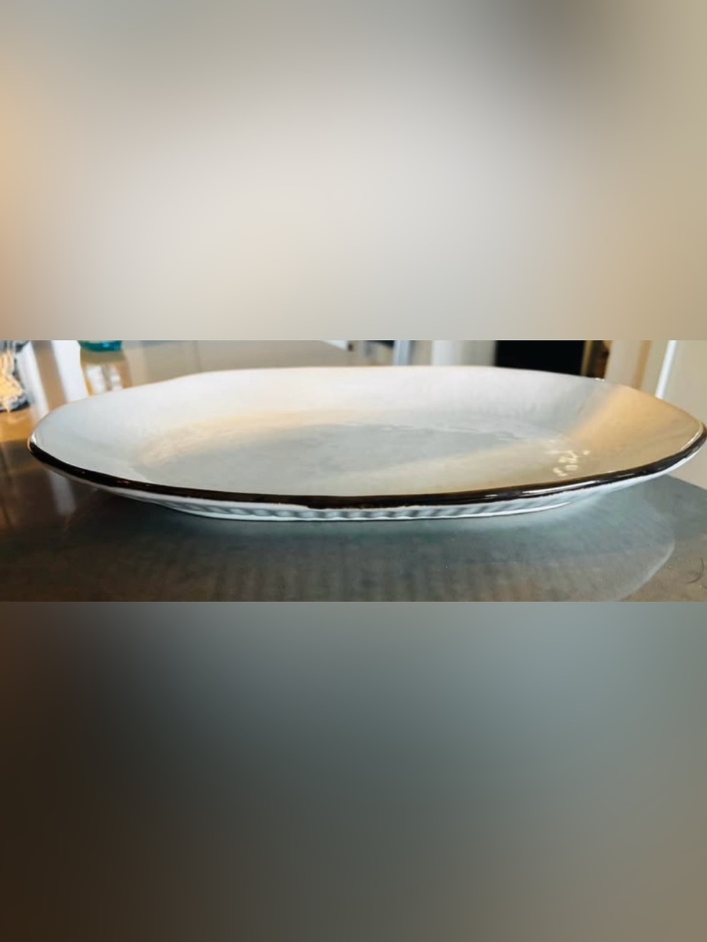 White Hammered Platter with Gold Rim and Fluted Side Detail
